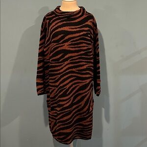 Ann Taylor Animal Print Sweater Dress size Medium Metallic Bronze Black